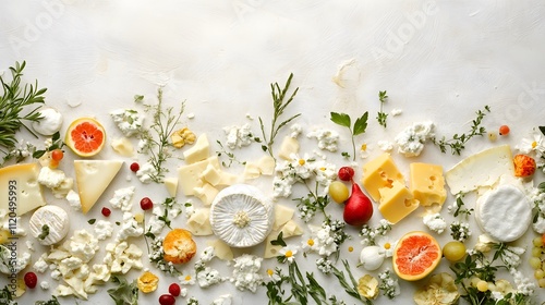 Assorted Cheeses Fruits and Herbs Arranged Artistically photo