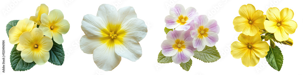 Fototapeta premium Primrose isolated on transparent background, Set of