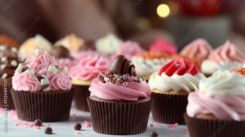 A photo of an assortment of gourmet cupcakes A photo of an assortment of gourmet cupcakes