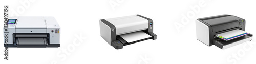 Printer isolated on transparent background, Set of