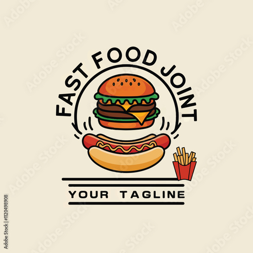 food logo for burger and hamburger sandwich fast food restaurant, burger pizza illustration icon