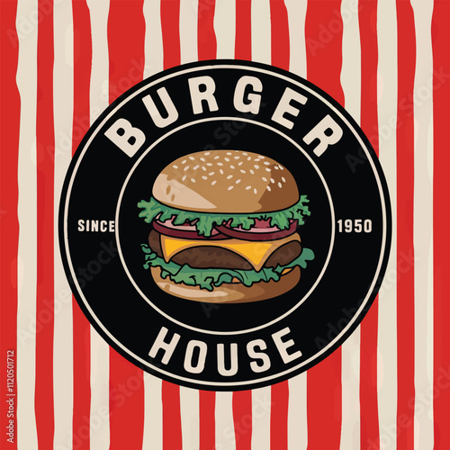 food logo for burger and hamburger sandwich fast food restaurant, burger pizza illustration icon