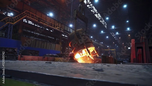 Schilderij op canvas A glimpse into an Industrial Foundry showcasing the impressive process of Molten Metal in Action