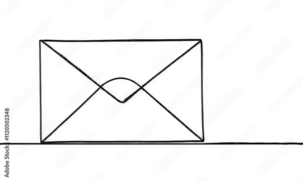 Newsletter sending icon, on a white background. Continuous illustration of a letter in a one-line mailing envelope. Concept: postal symbol, communication sign.