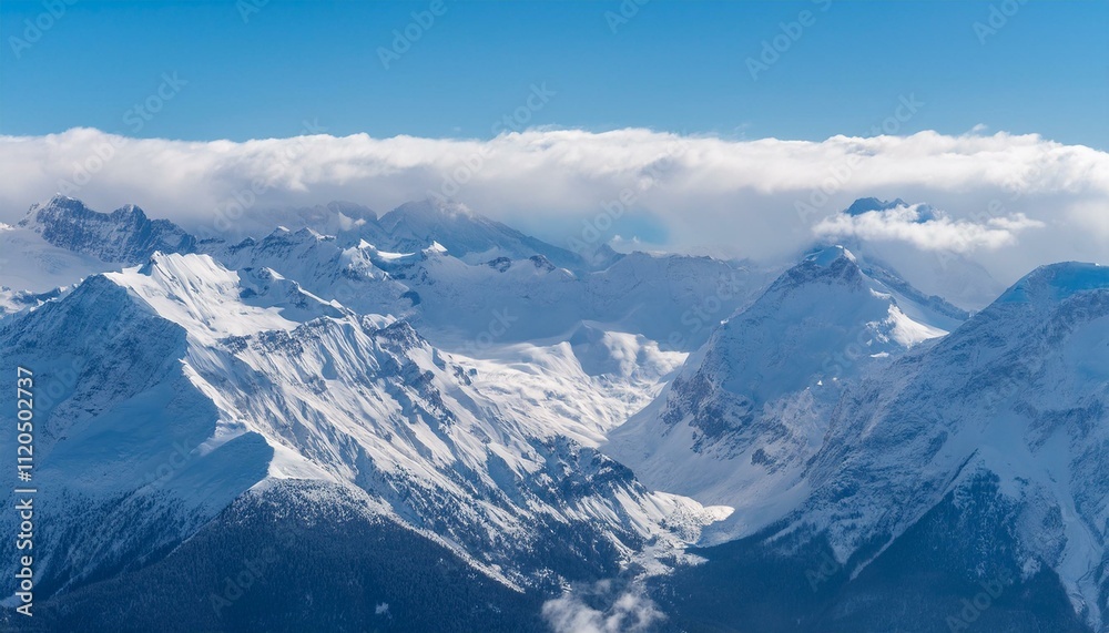 Obraz premium 산봉우리 위로 하얀 눈과 함께 흐릿하게 드리운 구름