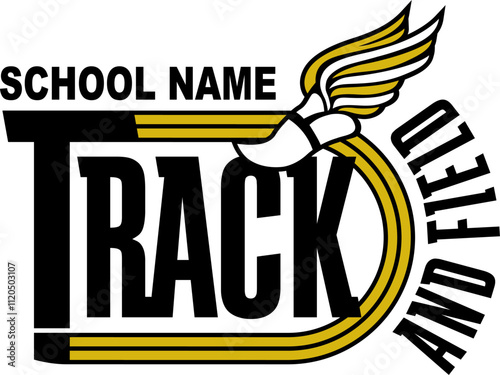 track and field team design with winged foot for school, college or league sports