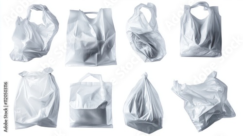 Different plastic bags isolated on white, collection photo