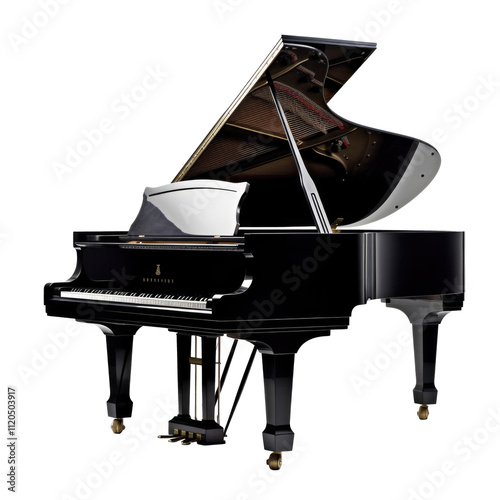 Black grand piano, isolated on transparent background