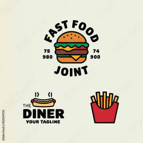 food logo for burger and hamburger sandwich fast food restaurant, burger pizza illustration icon