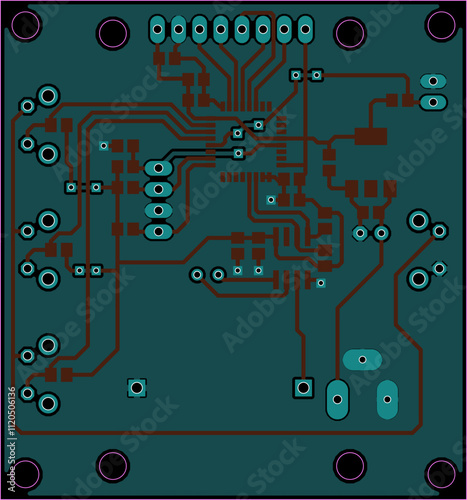 Tracing conductors of printed circuit board of electronic device. Vector engineering 
drawing of pcb design. Electric background.
Computer technic cad project.