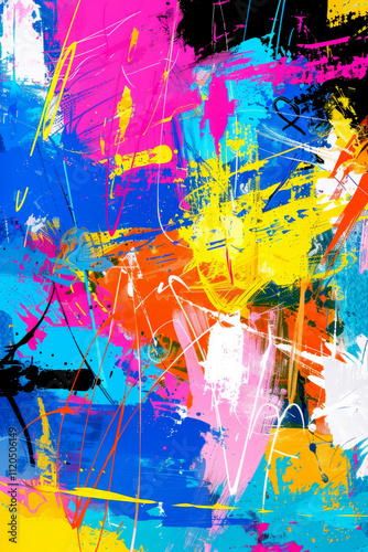 Vibrant Abstract Poster with Colorful Paint Strokes and Dynamic Brush Patterns