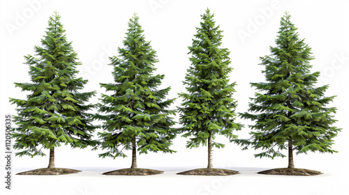 Deodar Cedar, Spruce, and Pinus Sylvestris Trees: 3D rendering with transparent background, suitable for illustration and digital composition.