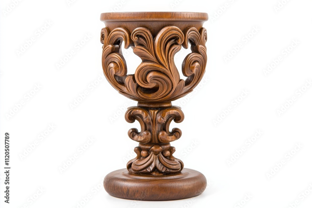 Wooden candle holder, rustic carved details, isolated on white background, antique-inspired decor Wooden candle holder, rustic carved details, isolated on white background, antique-inspired decor