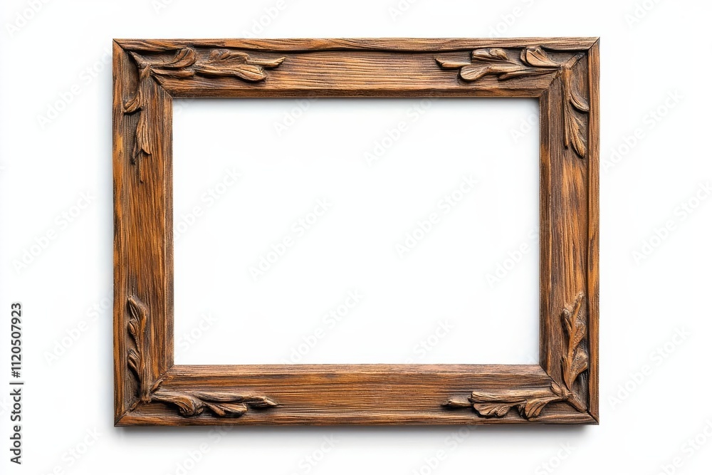 Rustic wooden photo frame, distressed finish, isolated on white background, charming vintage decor Rustic wooden photo frame, distressed finish, isolated on white background, charming vintage decor