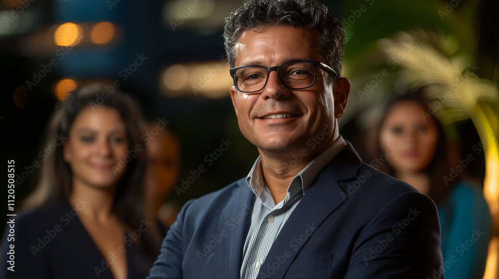 Fototapeta premium Brazilian businessman and entrepeneur with partners smiling to the camera
