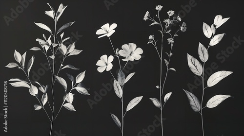 Trendy floral branch and minimalist flowers