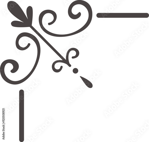 This elegant corner ornament features swirling lines, decorative elements, and leaf like motifs, adding a touch of sophistication and visual appeal to any design project