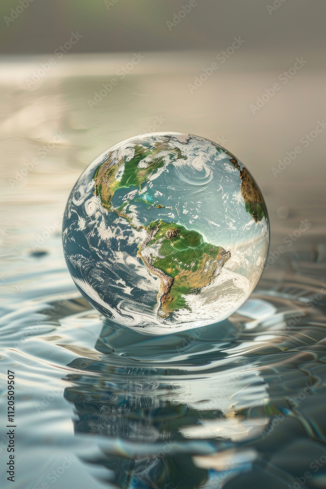 An elegant globe made of water with a rainbow. World Water Day and Earth. An elegant globe made of water with a rainbow. World Water Day and Earth.