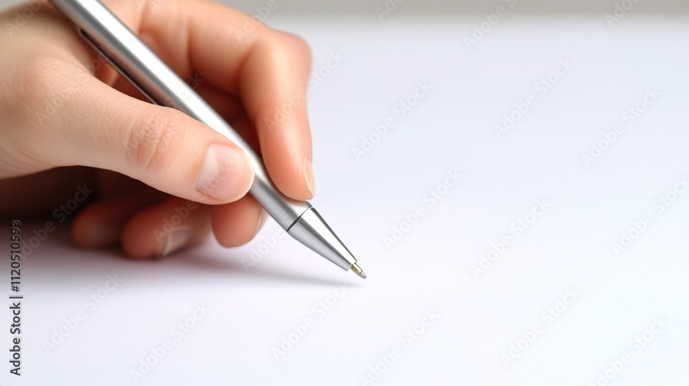Hand Holding Pen for Writing Notes on Blank Paper, Students exam test preparation concentration concept. Hand Holding Pen for Writing Notes on Blank Paper, Students exam test preparation concentration concept.