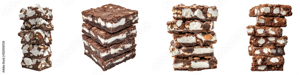 Rock of road brownies isolated on transparent background, Set of Rock of road brownies isolated on transparent background, Set of