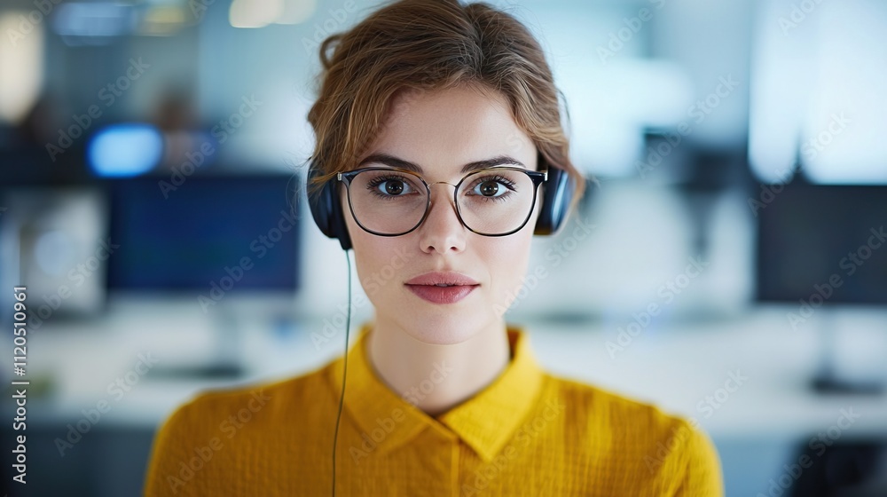 Fototapeta premium Tech Support Agent in Call Center Environment, Tech support help desk issues troubleshooting concept.
