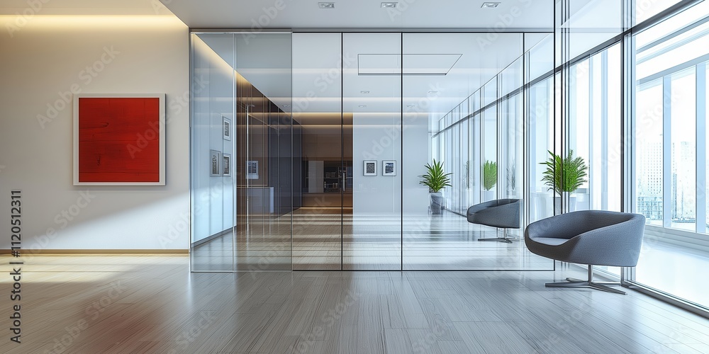Fototapeta premium Modern interior with glass walls and windows
