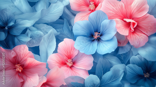 Close-up of many light blue and pink flowers