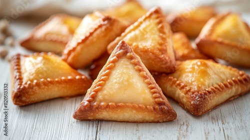 Delicious Hamantaschen Cookies, Traditional Purim Treats, on Rustic Wooden Background photo