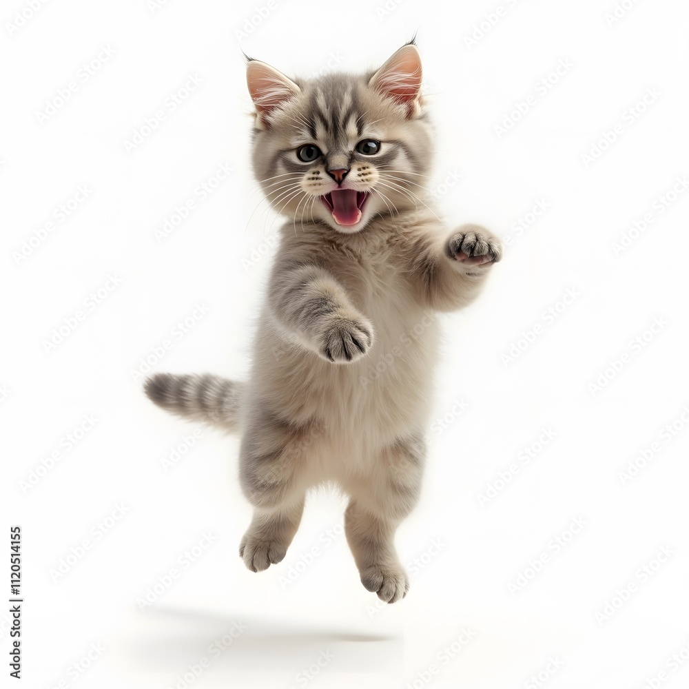 Playful Kitten Leap - Cute Cat Photo, White Background Playful Kitten Leap - Cute Cat Photo, White Background