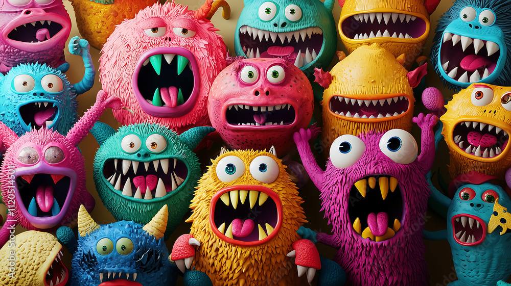 Fototapeta premium Colorful Cartoon Monsters Illustration - Fun and Playful Characters
