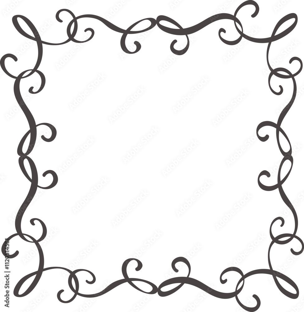 Hand drawn flourishes form an elegant and decorative square frame, perfect for adding a touch of sophistication to invitations, announcements, or graphic designs Hand drawn flourishes form an elegant and decorative square frame, perfect for adding a touch of sophistication to invitations, announcements, or graphic designs