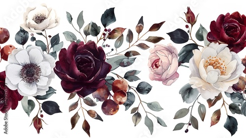 Detailed Realistic Watercolor Illustration of a Fall Floral Bouquet