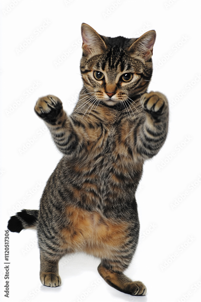 Cat striking a playful pose indoors with focused expression Cat striking a playful pose indoors with focused expression