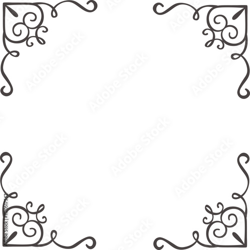 Four matching decorative flourishes create an elegant border around a blank square area, offering a classic and refined frame for text or artwork