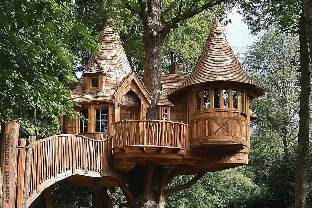 Enchanting treehouse nestled among lush greenery Enchanting treehouse nestled among lush greenery