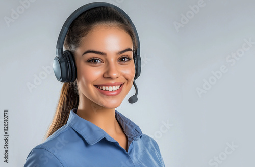 Customer support operator close up portrait. call center smilig woman 