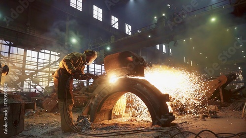 An Industrial Worker Engaged in Operating Heavy Equipment Within a Steel Manufacturing Factory. Stock Clip
