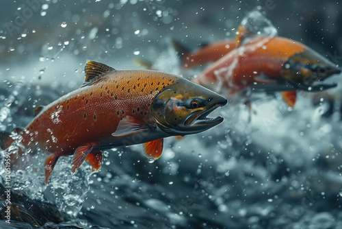 Majestic Salmon Leap at   Waterfall