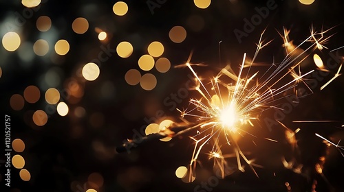 Sparkler and streamers for a magical New Year's Eve celebration, with a glittering night show effect.