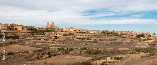 Obraz na płótnie Gozo (Għawdex) Island landscape around the village of Għarb and Basilica and Collegiate Parish church of the Visitation of Our Lady (Santwarju Bażilika tal-Madonna ta' Pinu) Malta w salonie