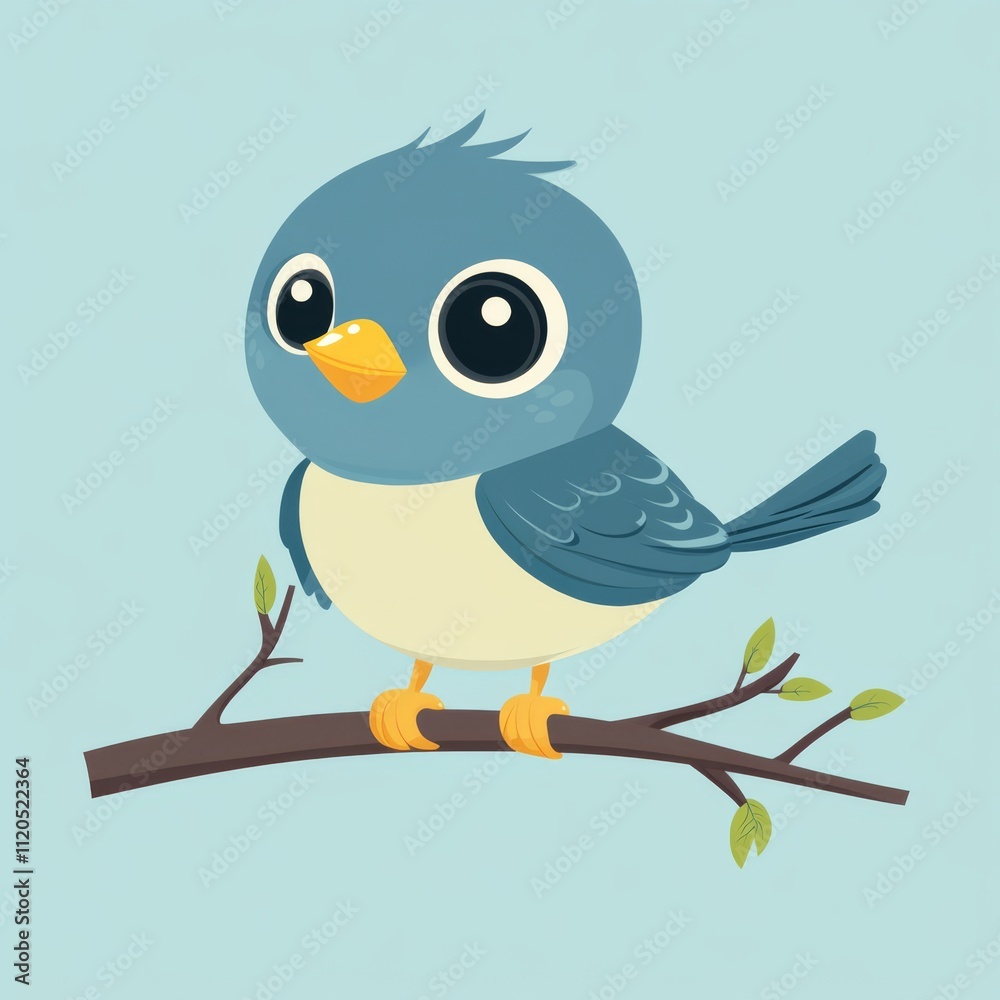 Fototapeta premium Cute cartoon bluebird perched on a branch.