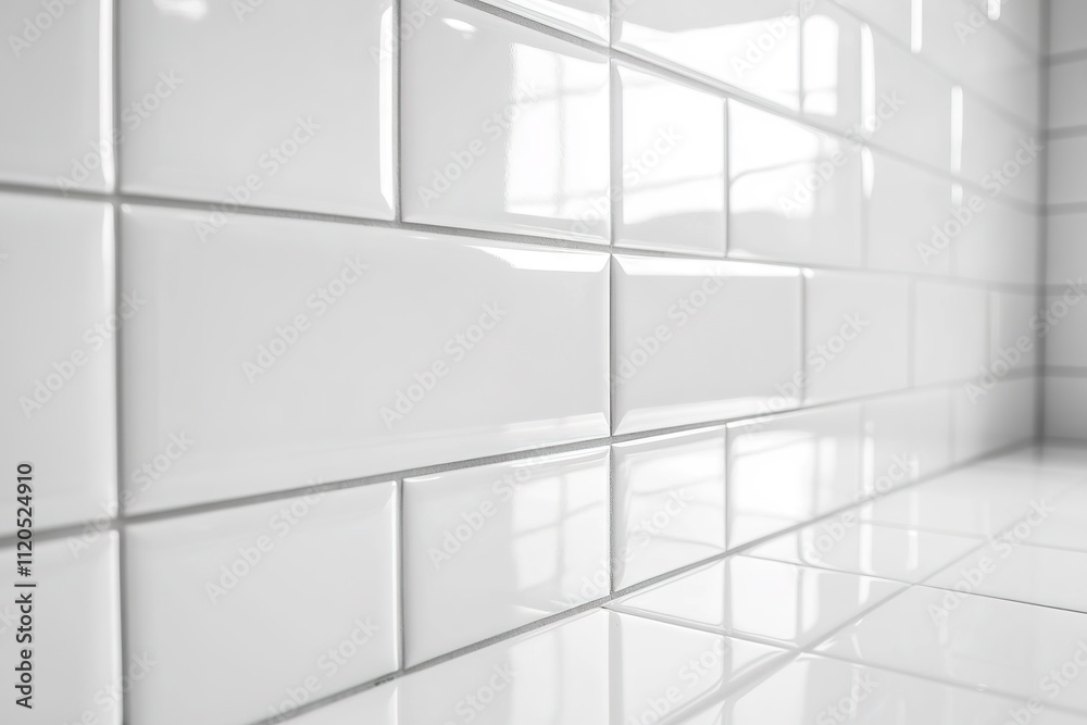 Obraz premium White ceramic tiles with reflections and glossy finish in a bright interior