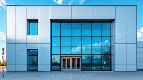 Modern building exterior with glass facade and entrance.