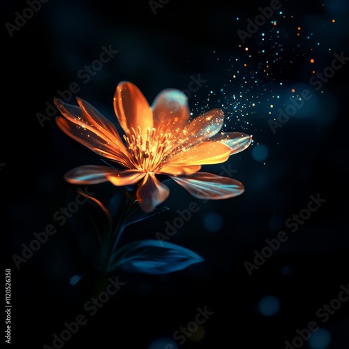 Glowing orange flower with magical sparkle.