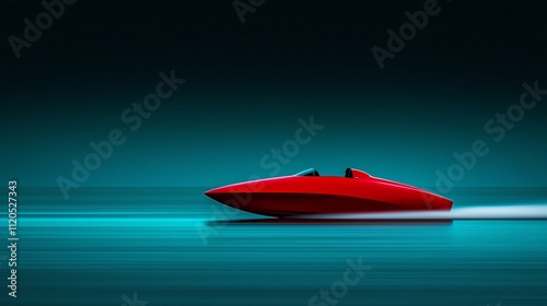 Obraz na płótnie Sleek red speedboat gliding on dark teal water. w salonie