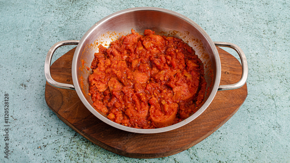 Eggs with tomato in metallic bowl