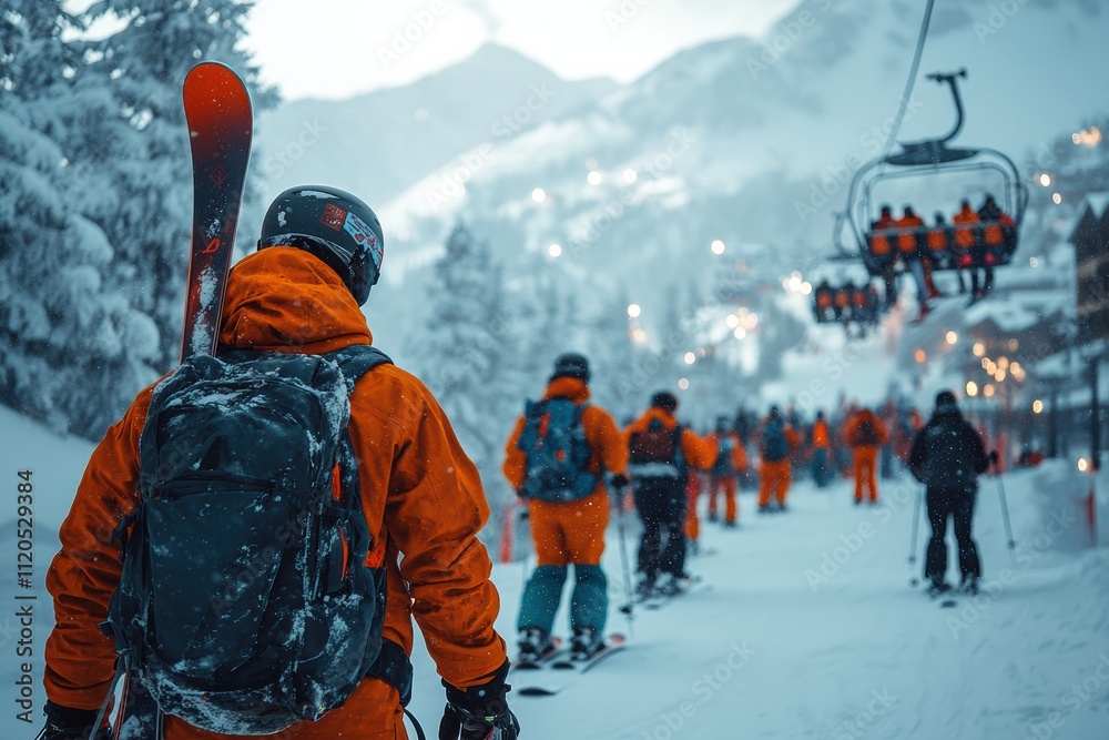 custom made wallpaper toronto digitalStream of skiers and snowboarders heading toward the slopes in a snowy mountain resort
