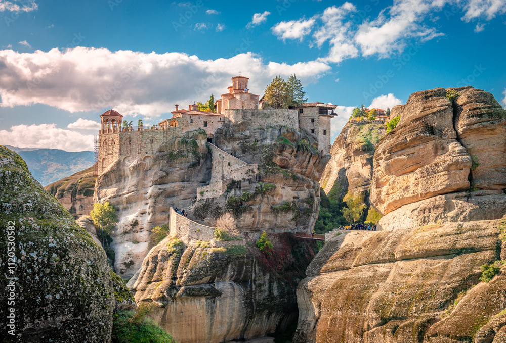 Fototapeta premium The Varlaam Monastery in Meteora, a rock formation in the regional unit of Trikala, in Thessaly, northwestern Greece, hosting one of the most prominent complexes of Eastern Orthodox monasteries.
