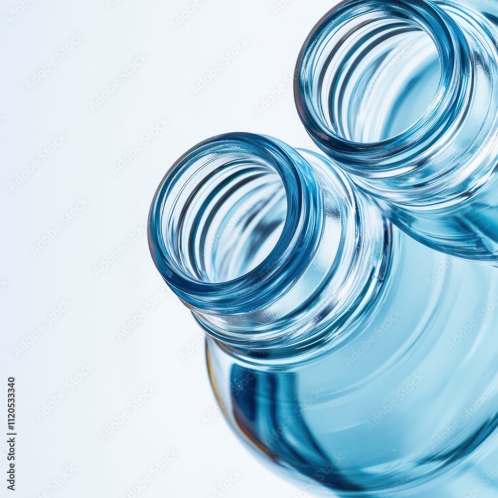 close up used blue transparent PET plastic water bottle on white background, sustainable environment concept. close up used blue transparent PET plastic water bottle on white background, sustainable environment concept.