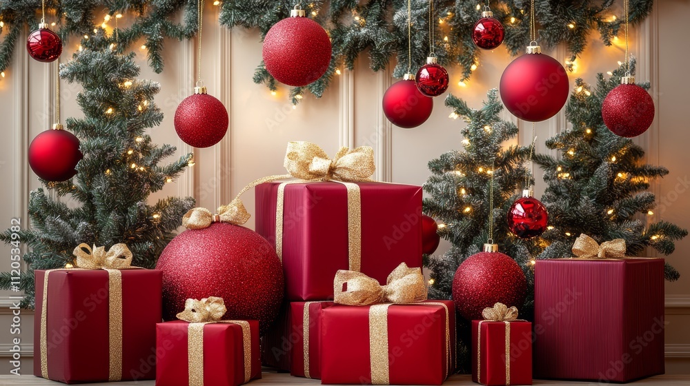 A festive display of colorful Christmas presents arranged neatly beneath a beautifully decorated Christmas tree, radiating holiday cheer. A festive display of colorful Christmas presents arranged neatly beneath a beautifully decorated Christmas tree, radiating holiday cheer.